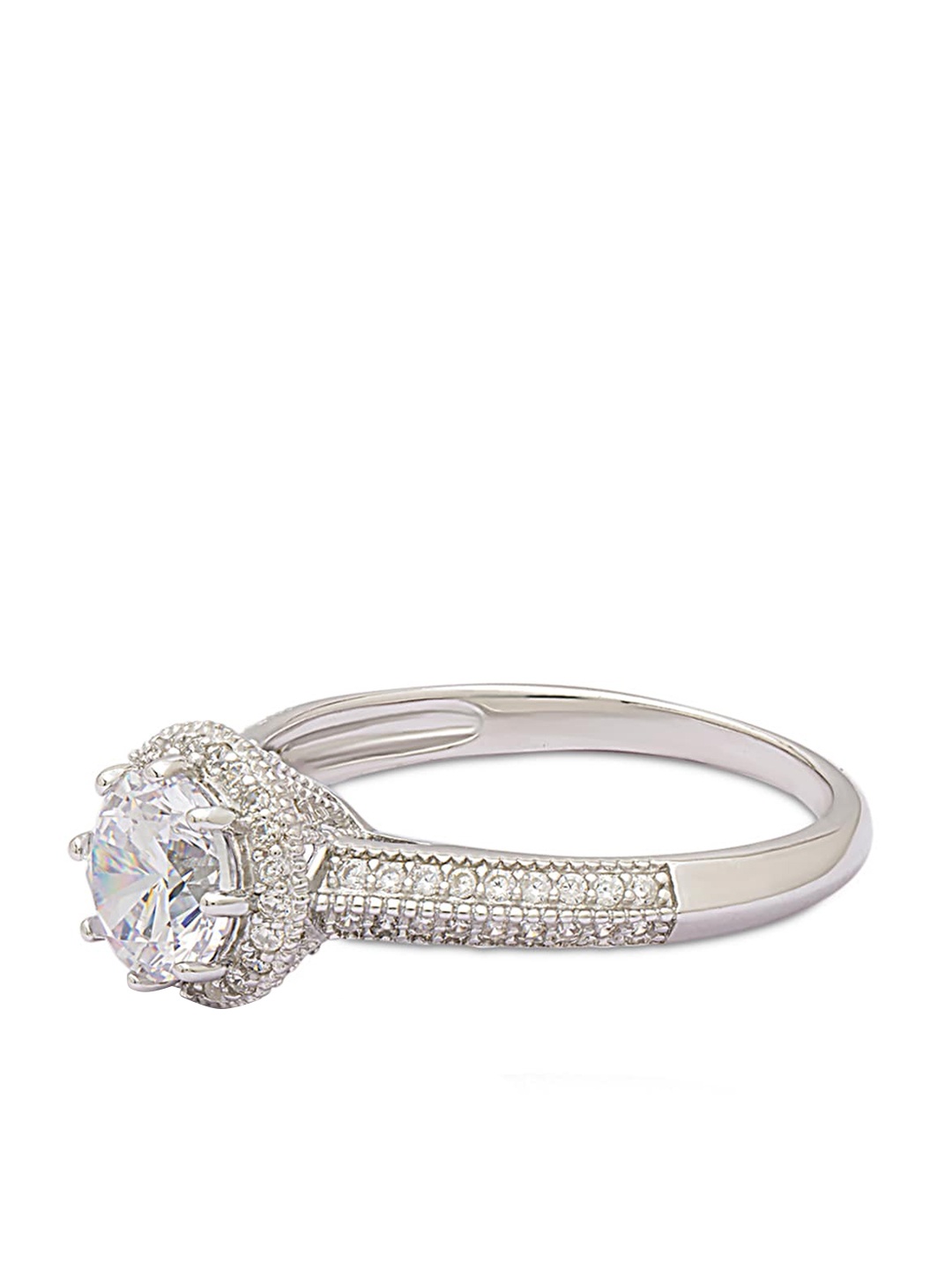 

ANAYRA Silver-Toned White Stone Studded Finger Ring