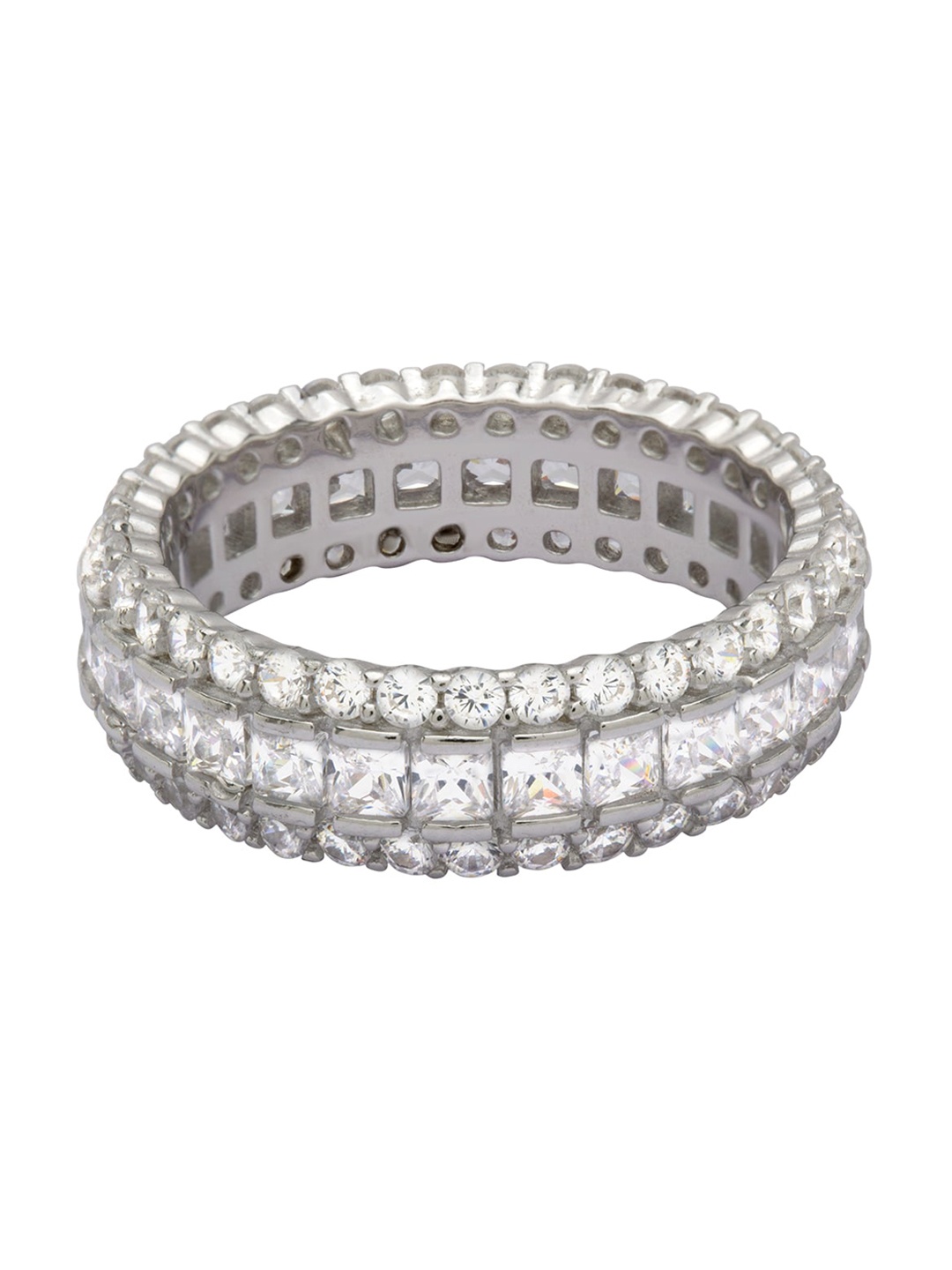 

ANAYRA 925 Sterling Silver Silver-Toned White Stone-Studded Finger Ring