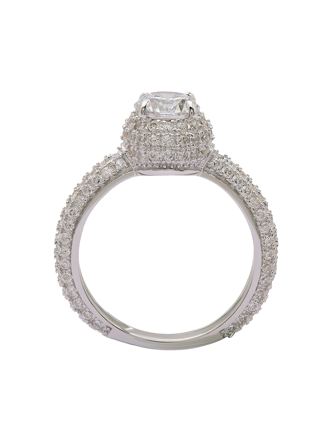 

ANAYRA Silver-Toned & White CZ-Studded Finger Ring