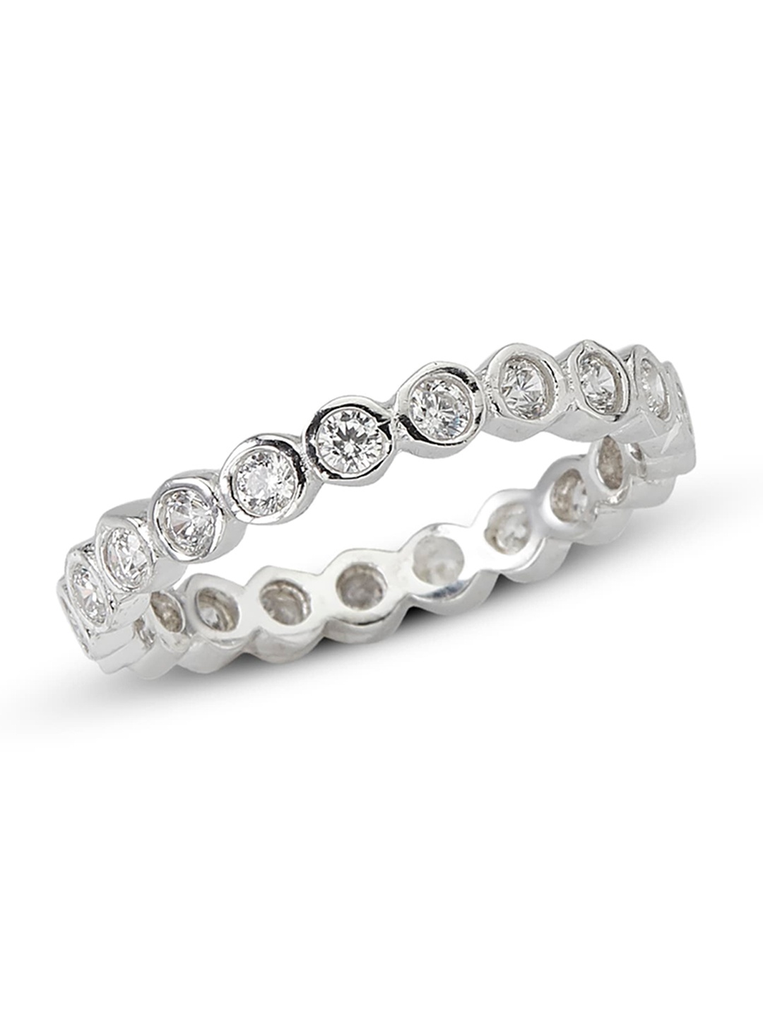 

ANAYRA Silver-Toned & White CZ-Studded Finger Ring