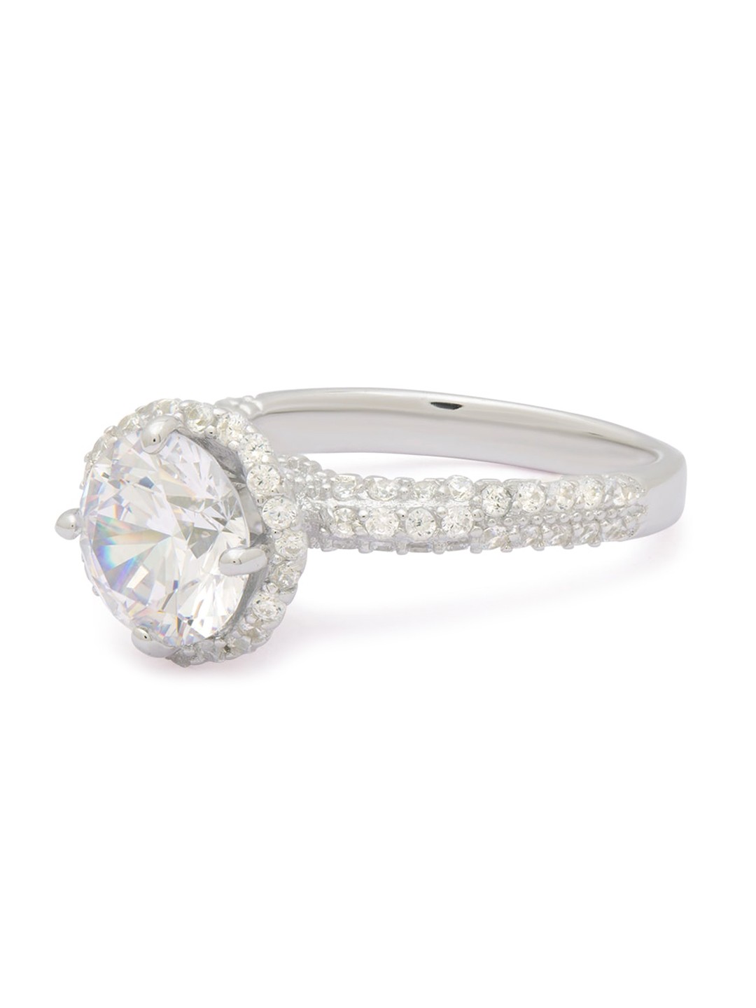 

ANAYRA Silver-Plated White CZ-Studded Finger Ring