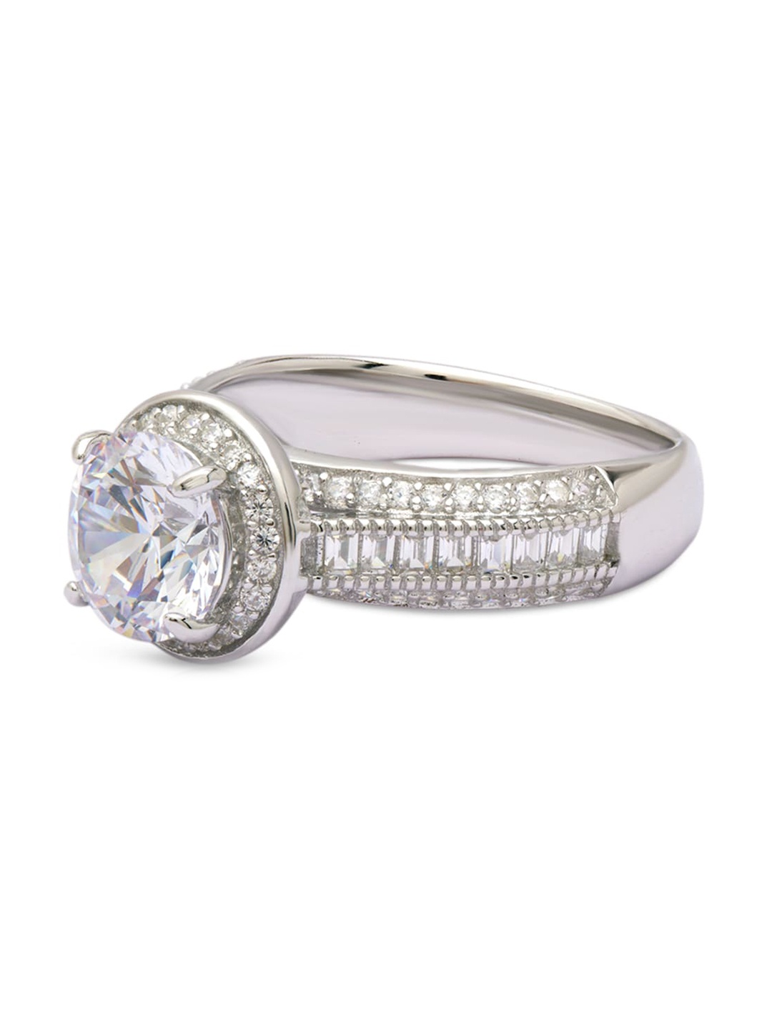 

ANAYRA Silver-Toned & White CZ-Studded Finger Ring