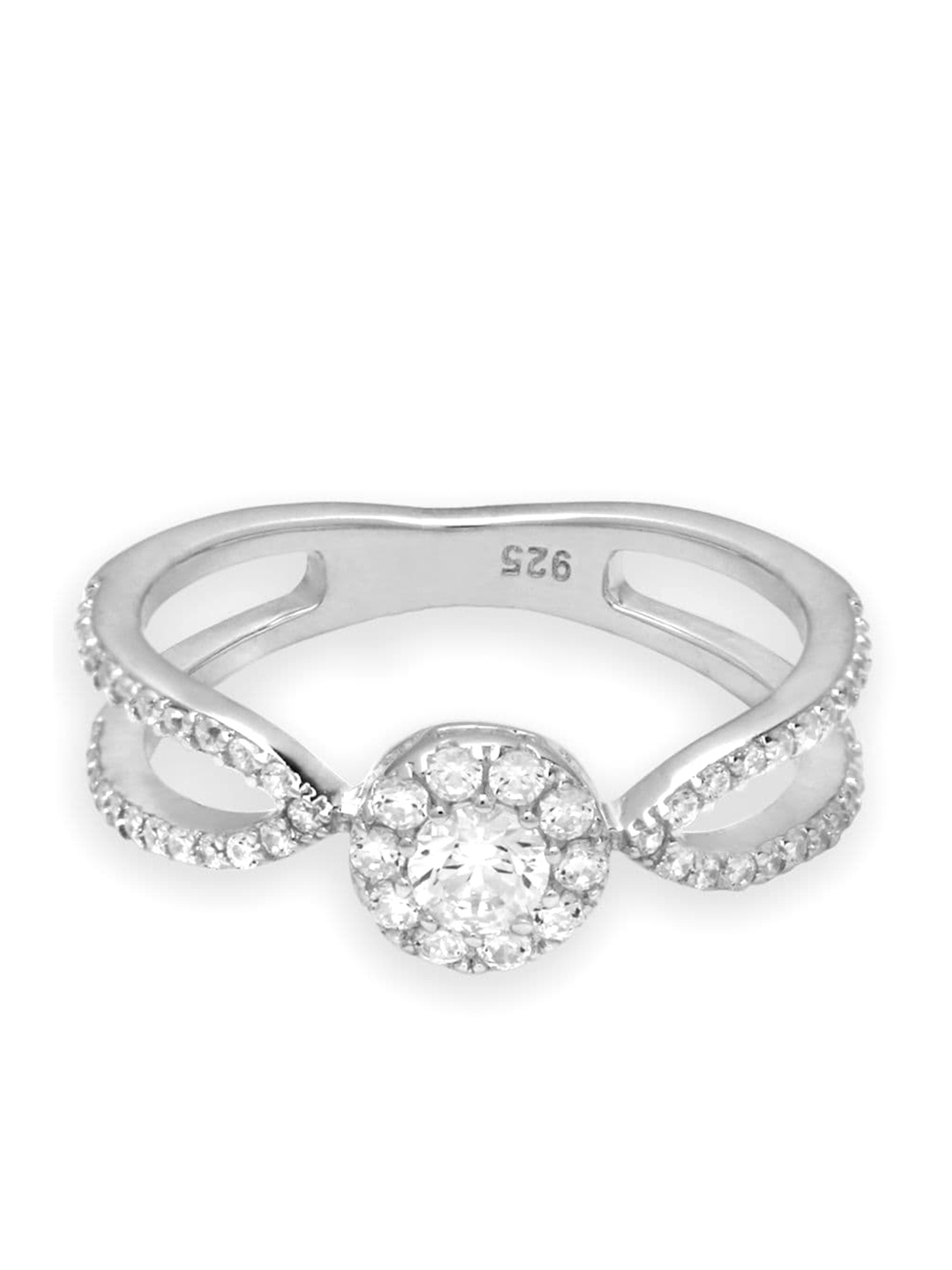 

ANAYRA Silver-Toned & White CZ-Studded Finger Ring