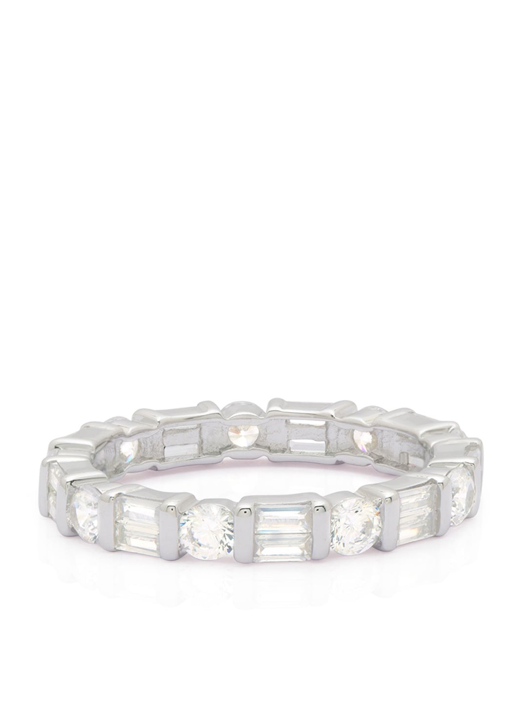 

ANAYRA 925 Sterling Silver Silver-Toned White Stone-Studded Finger Ring
