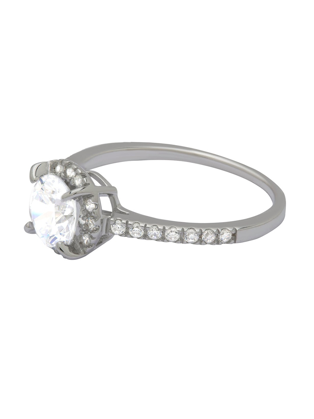 

ANAYRA 925 Sterling Silver & White Stone-Studded Finger Ring