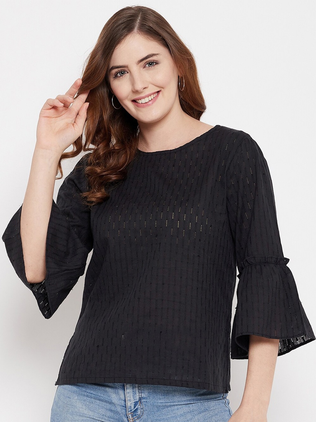 

Duke Women Black Self Design Top