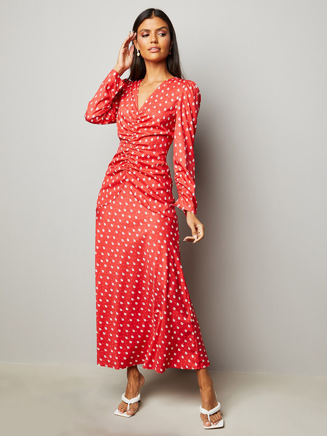 

Styli Raindrop Print Maxi Dress, Red