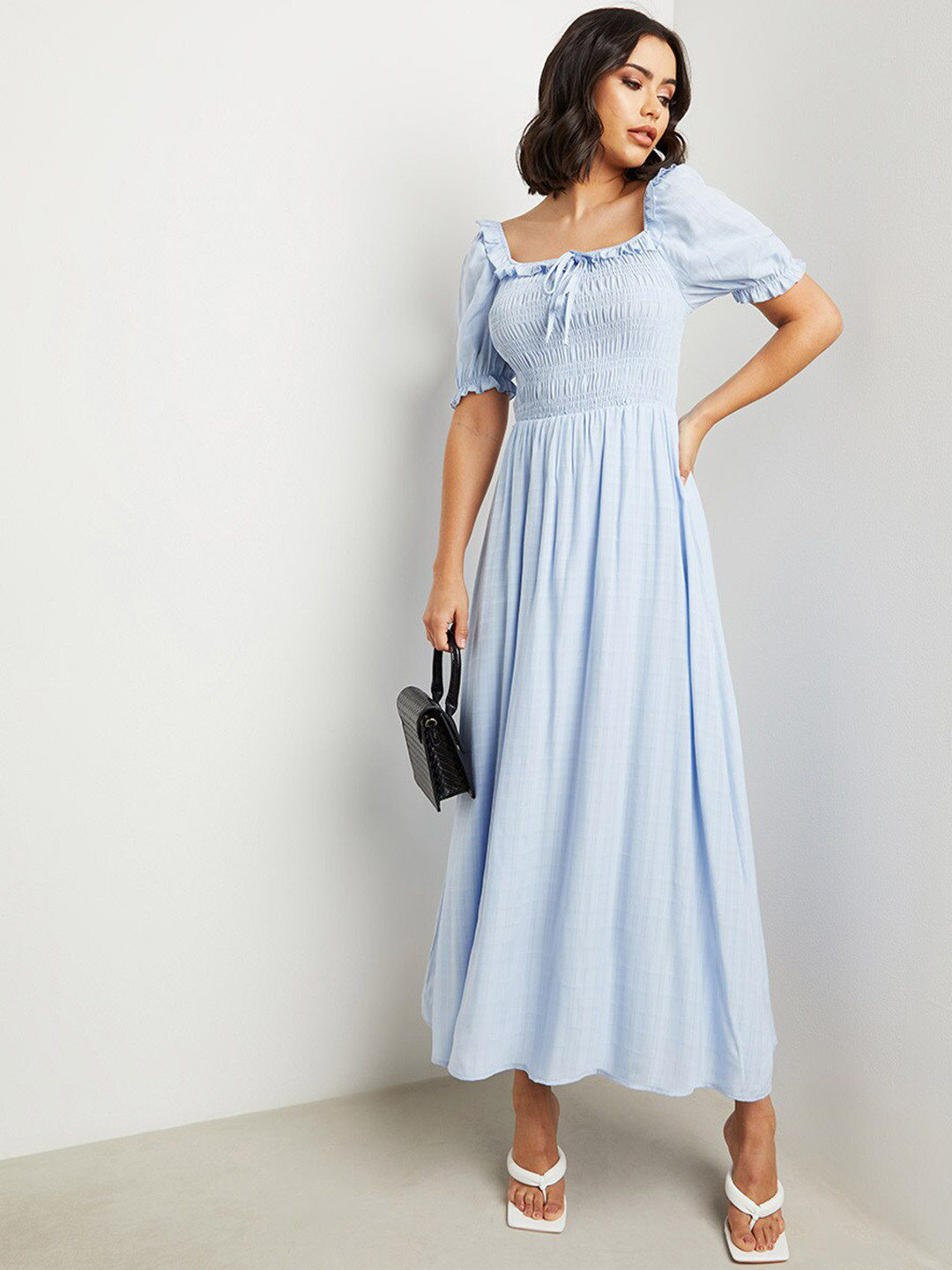 

Styli Blue Striped Midi Dress