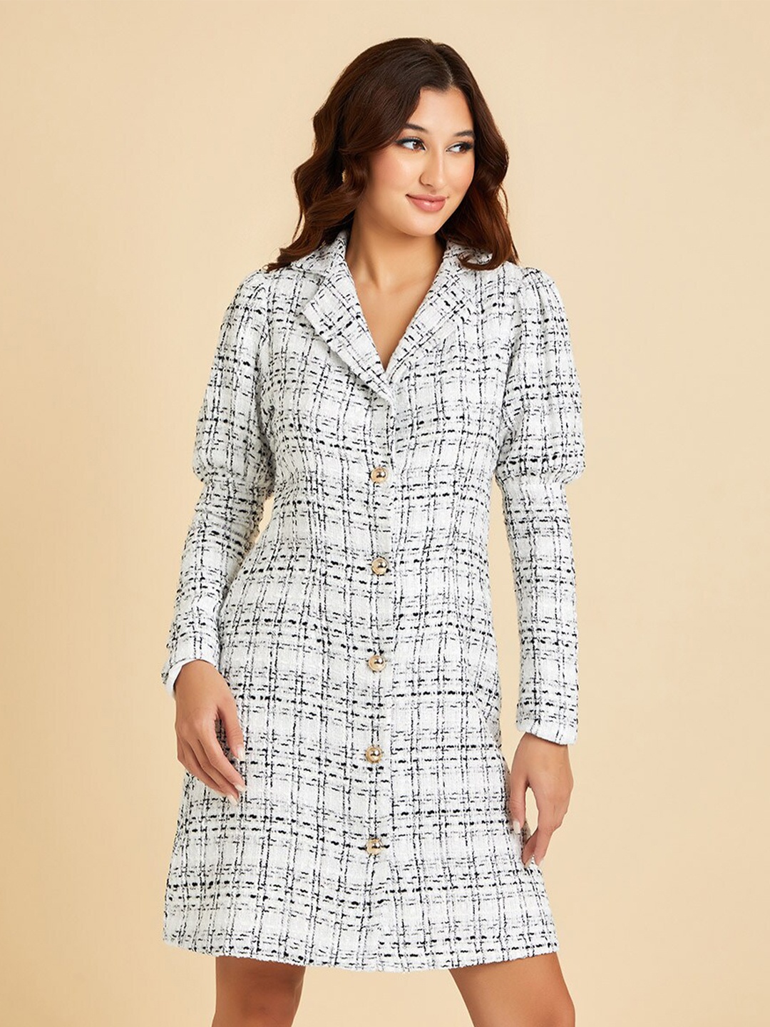 

Styli White Tweed Blazer Knee Length Dress