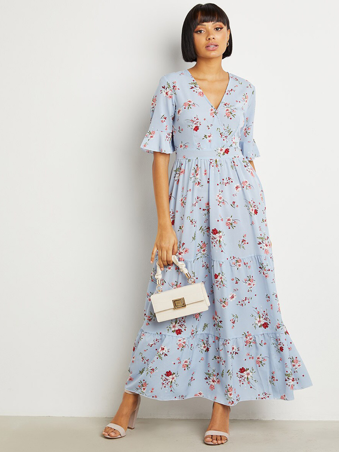 

Styli Blue Floral A-Line Dress