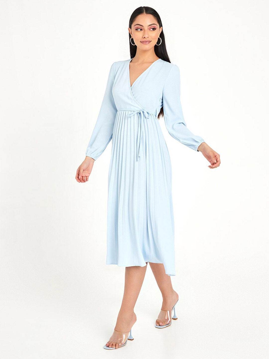 

Styli Pleated Detail A-Line Midi Dress, Blue