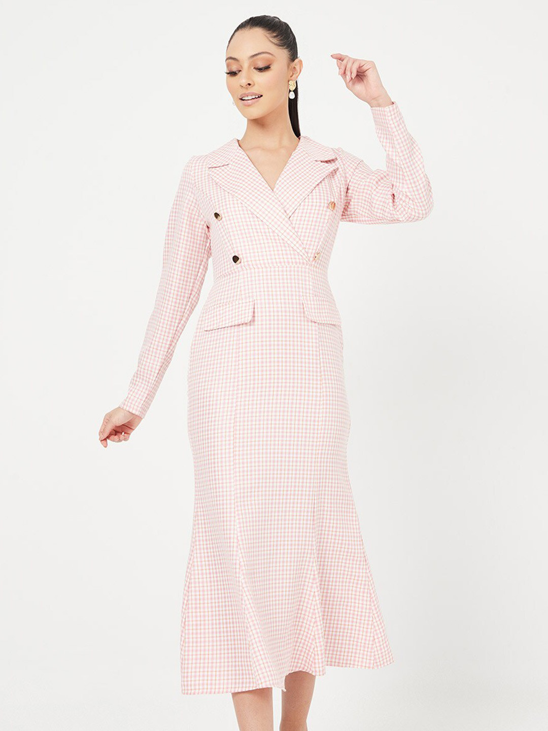 

Styli Pink Striped Midi Dress