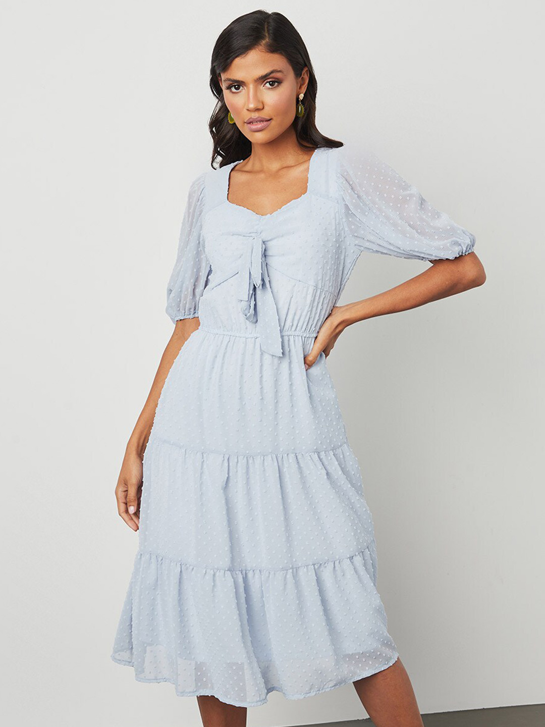 

Styli Dobby Tiered Midi Dress, Blue