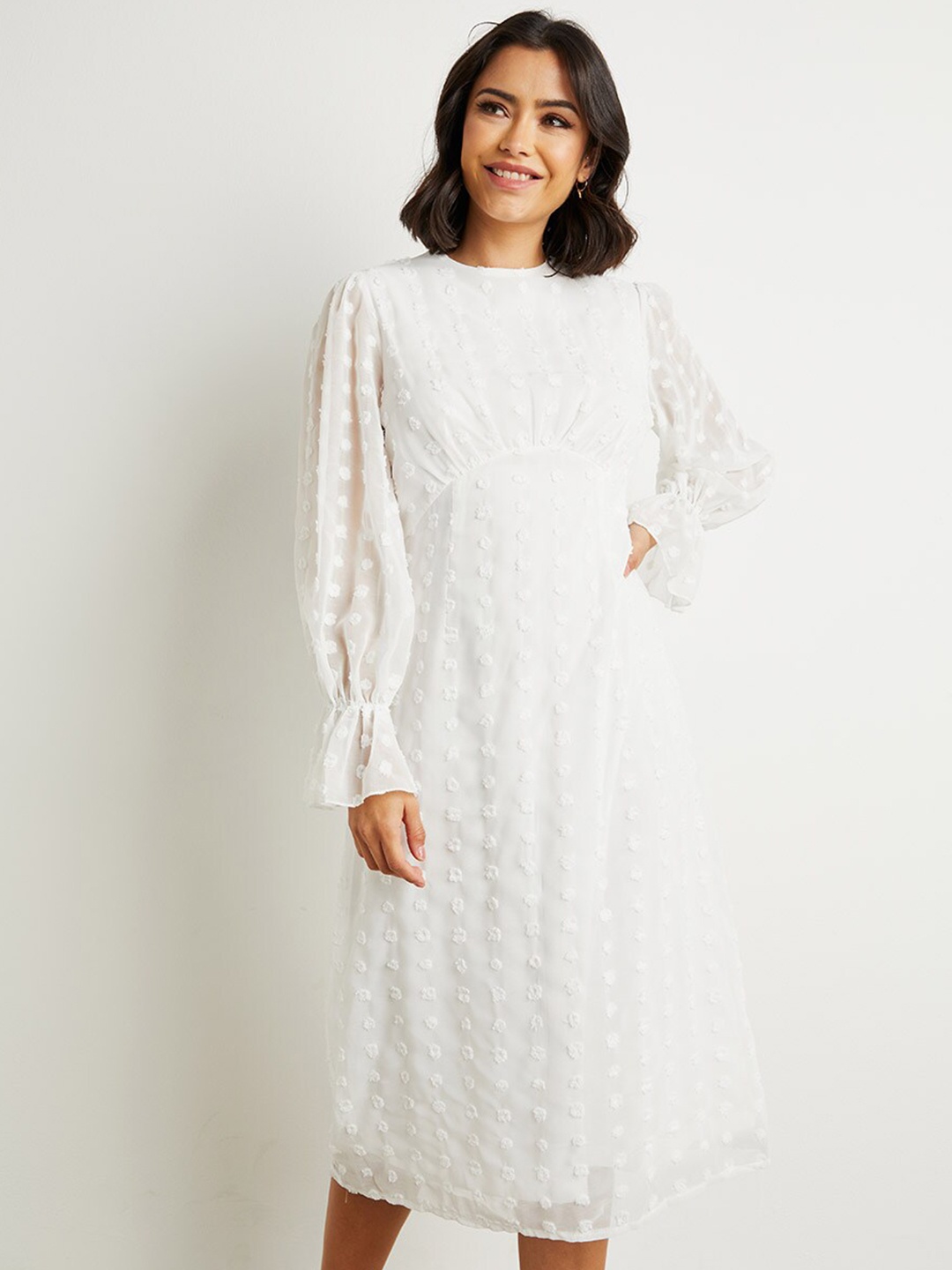 

Styli Dobby Textured Midi Dress, White