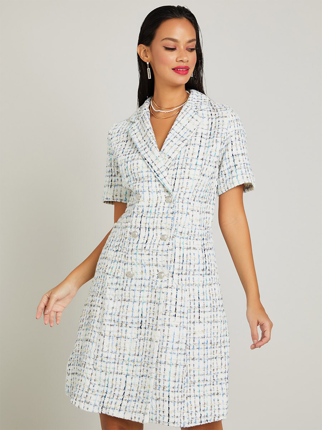 

Styli Women Double Breasted Knee Length Midi Dress, White