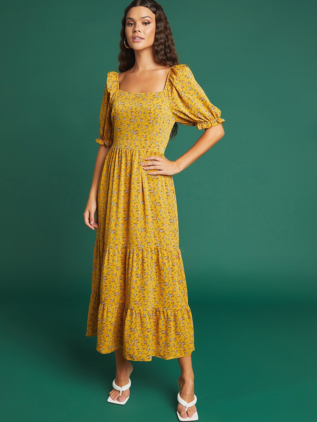 

Styli Yellow Floral Maxi Dress