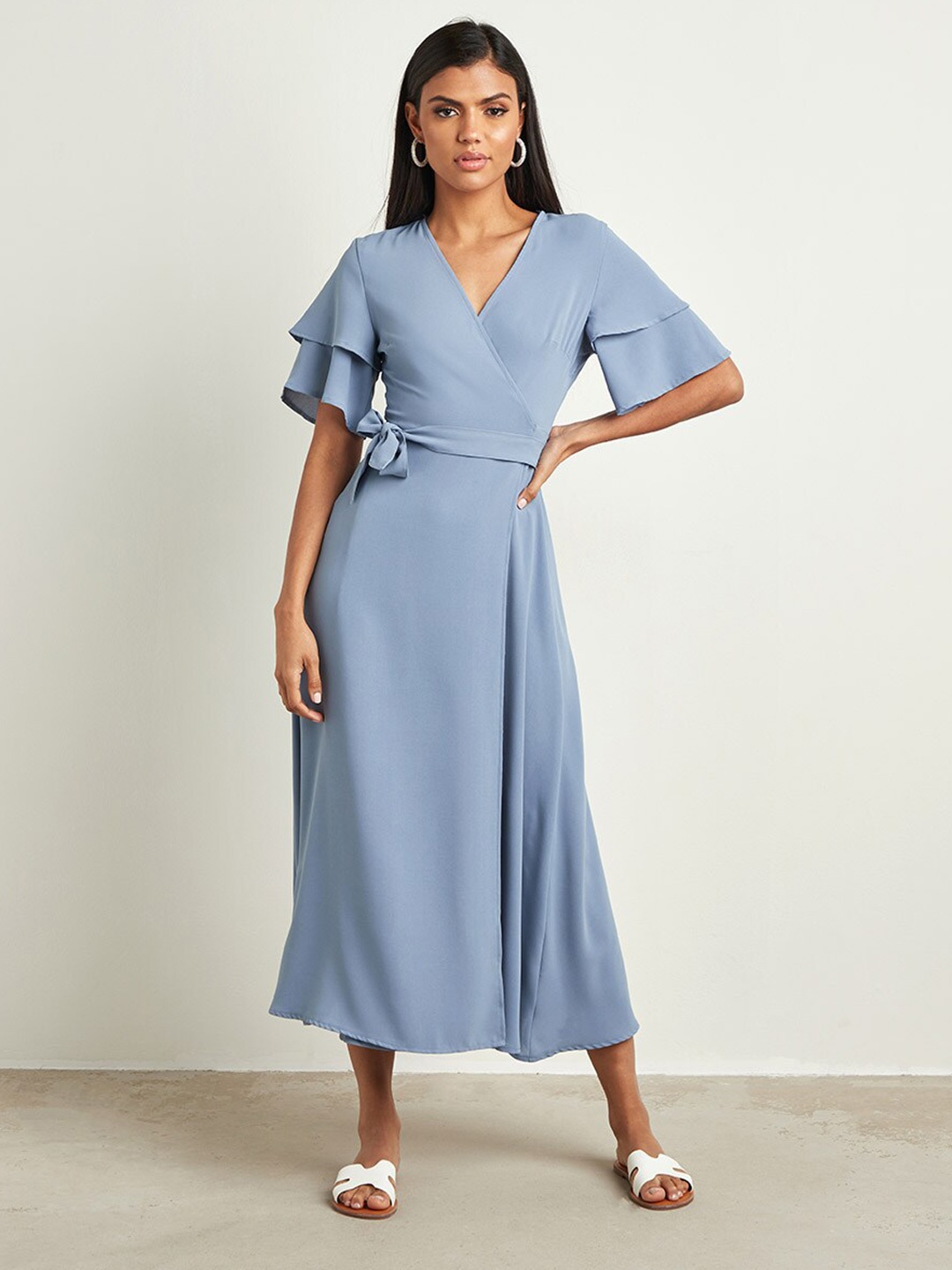 

Styli Blue Wrap Around Midi Dress