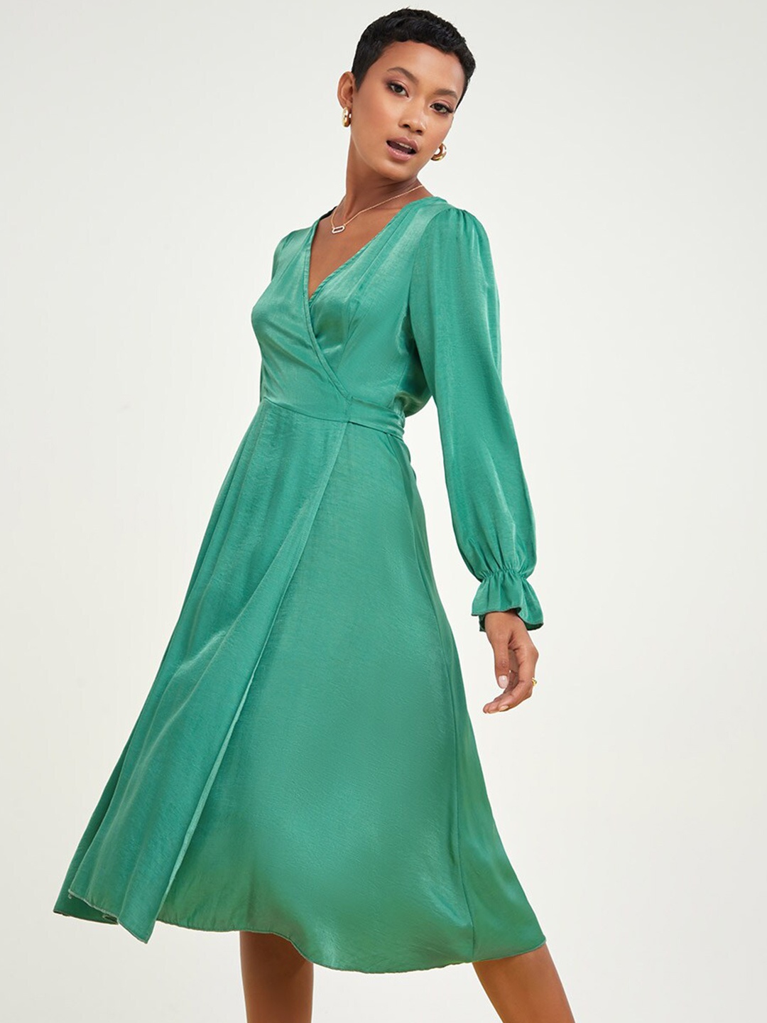 

Styli Green Wrap Around Midi Dress