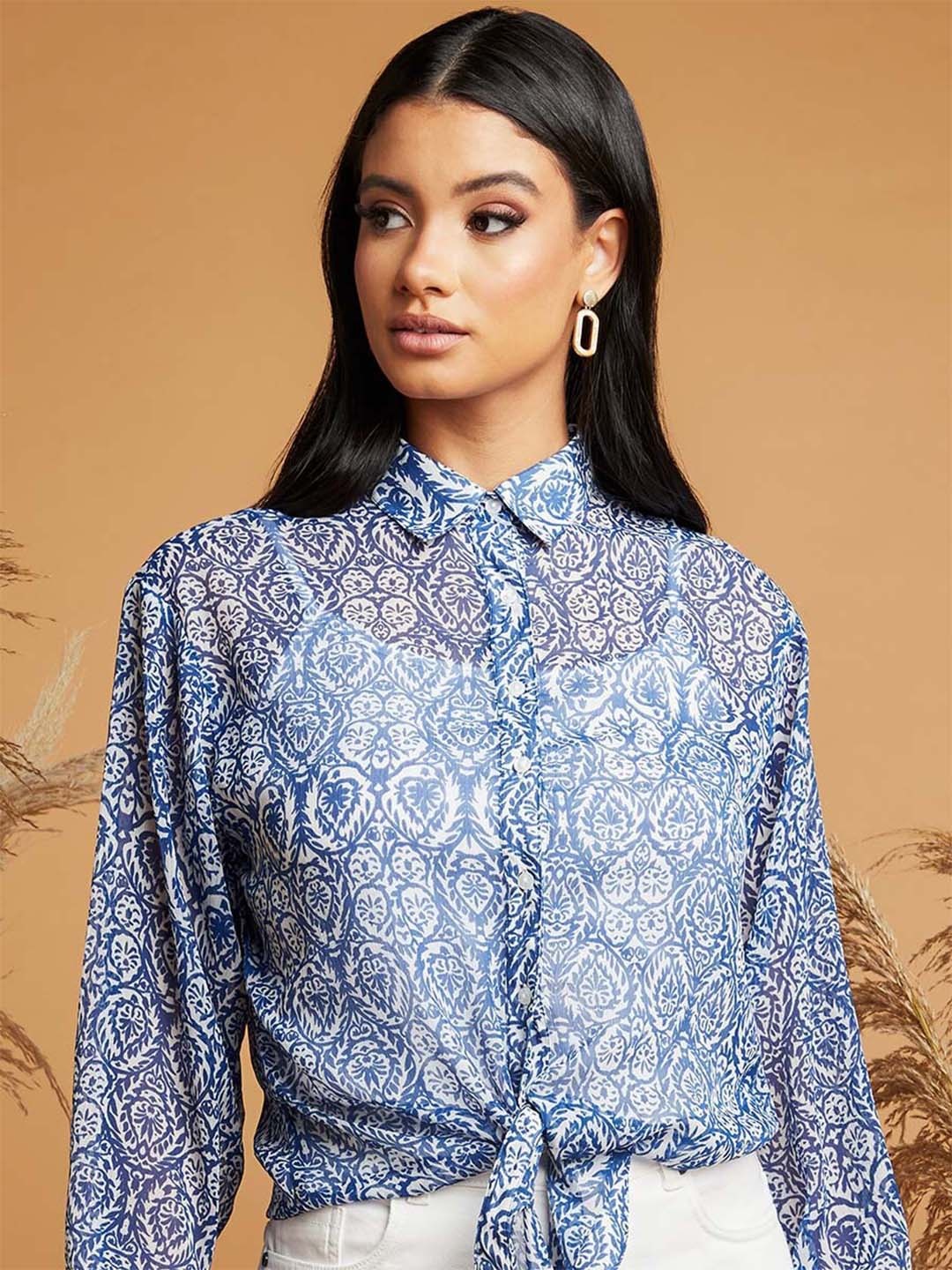 

Styli Blue Santorini Print Button Through Shirt