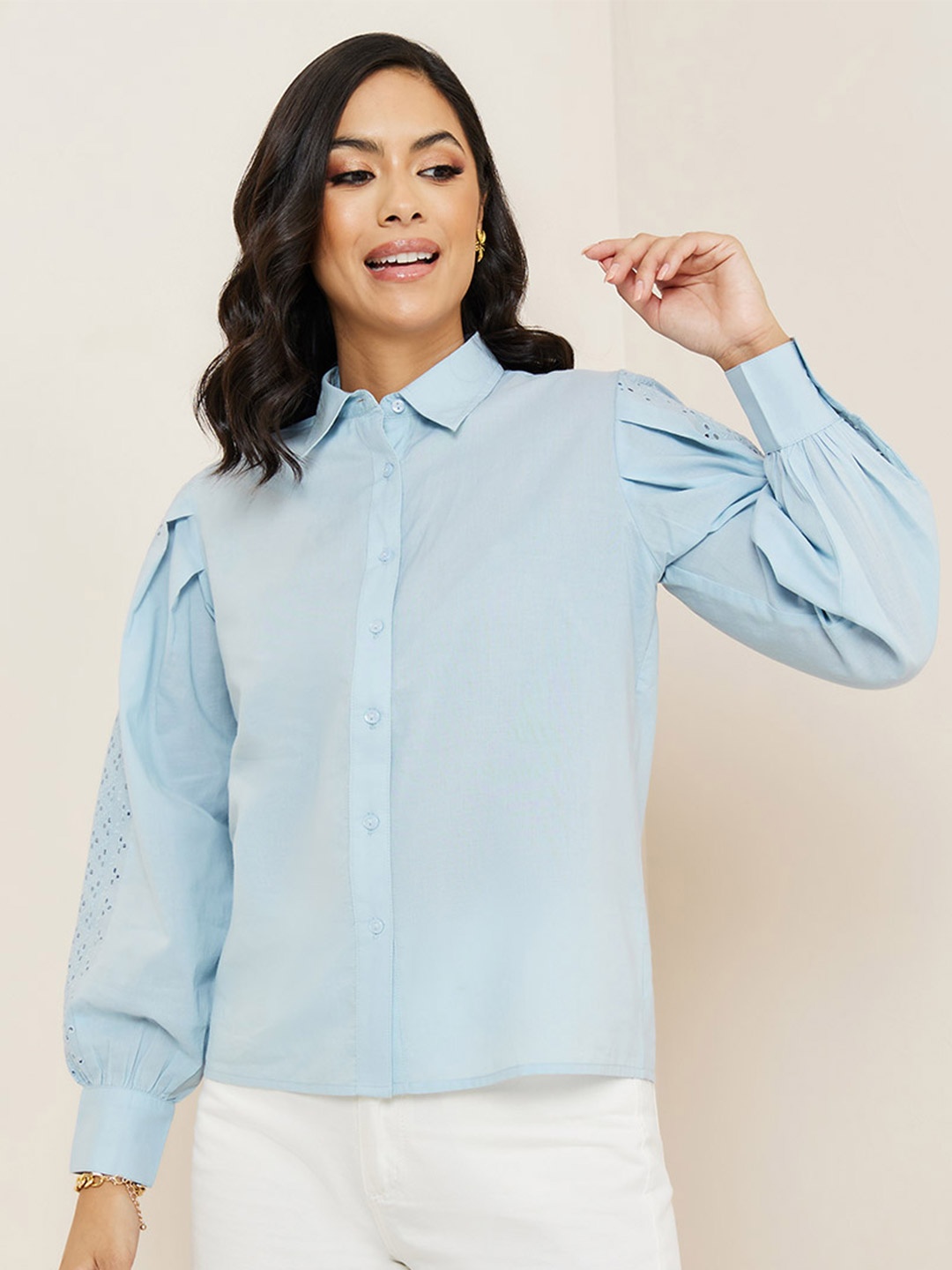 

Styli Blue Schiffli Long Sleeves Shirt