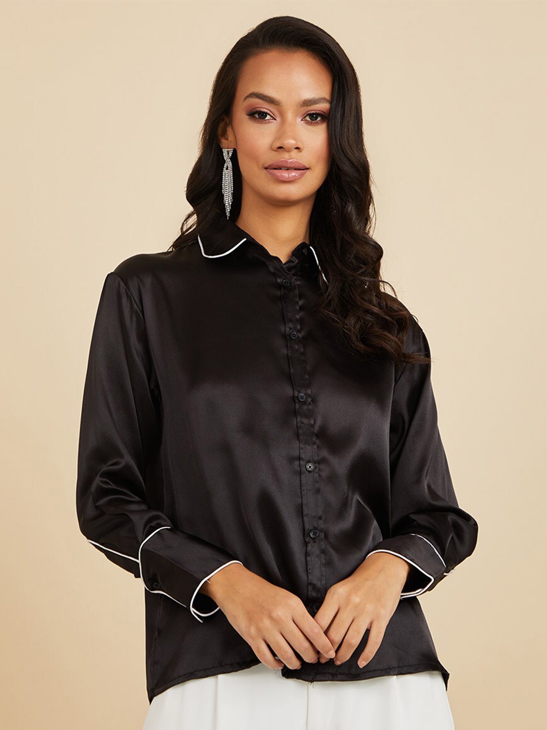 

Styli Women Black Shirt Style Top