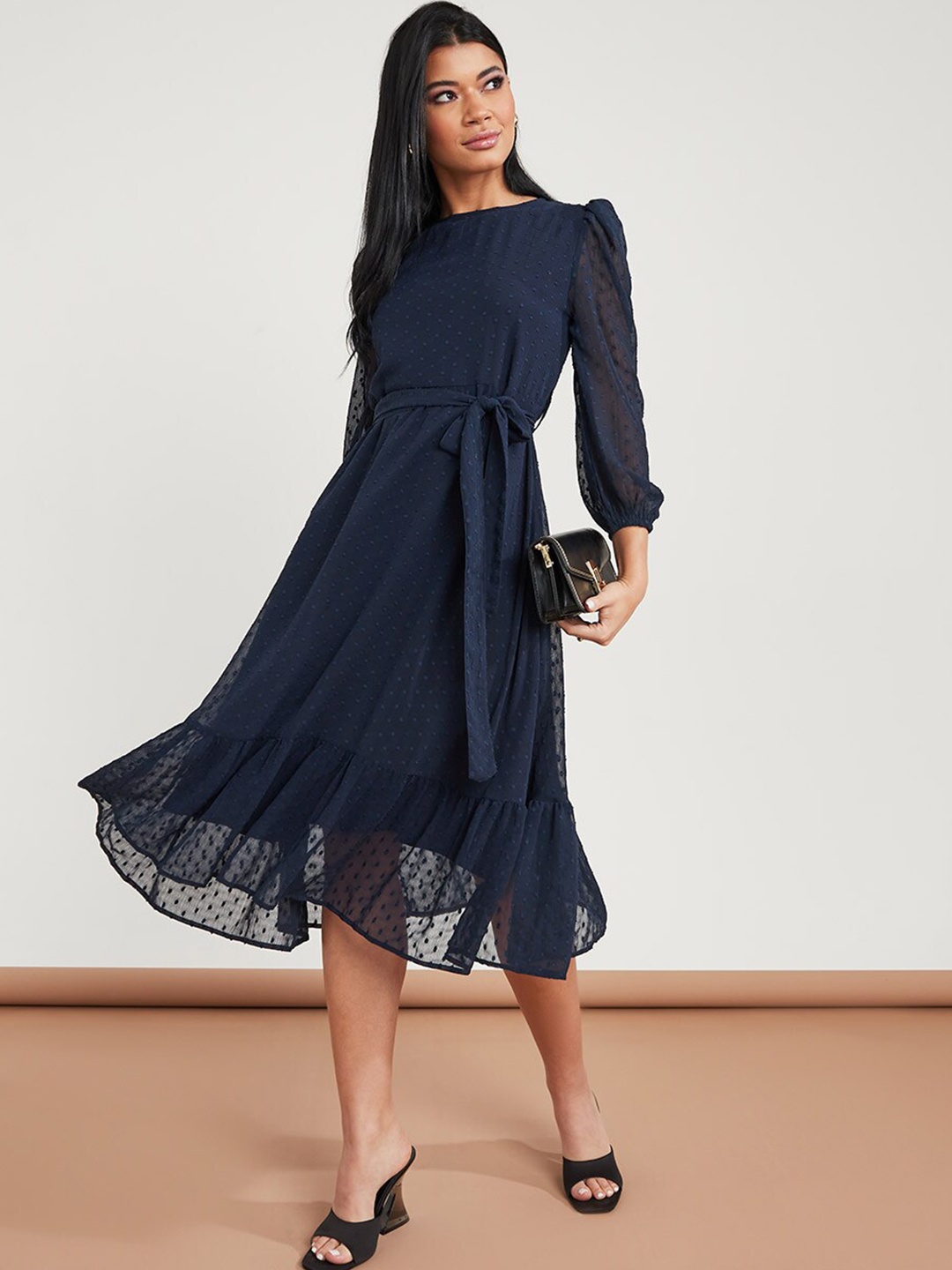

Styli Navy Blue A-Line Dress