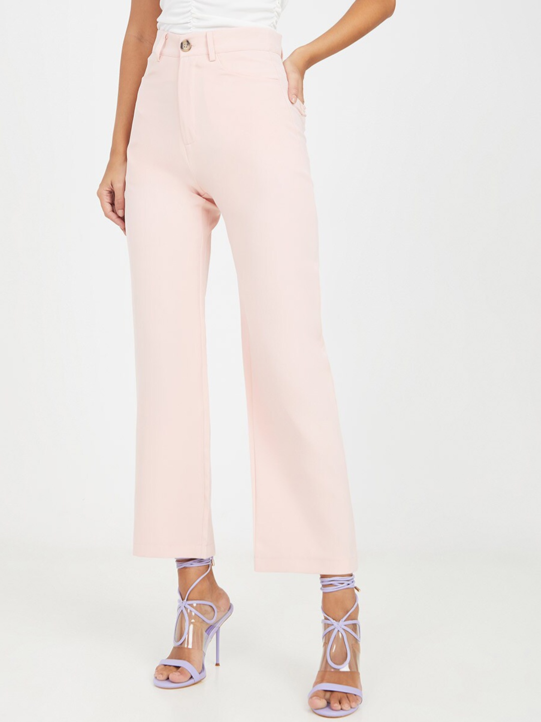 

Styli Women Pink Straight Fit High-Rise Trousers