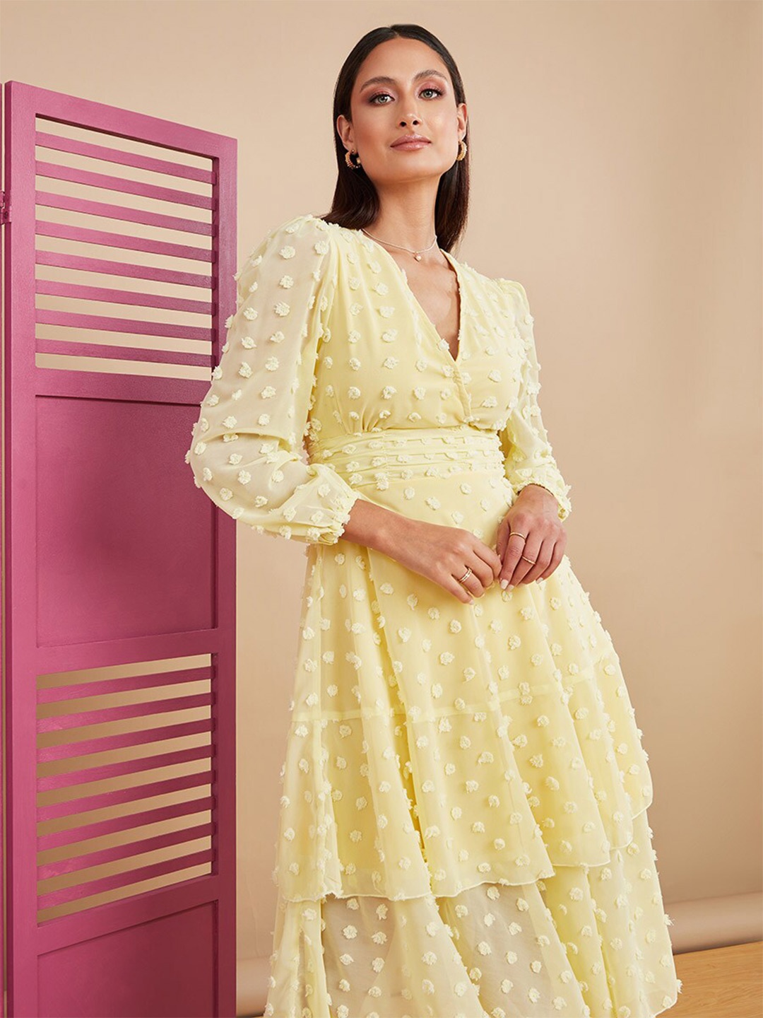 

Styli Yellow Empire Midi Dress