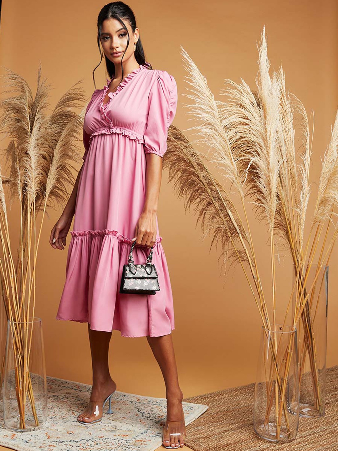 

Styli Pink Empire Dress