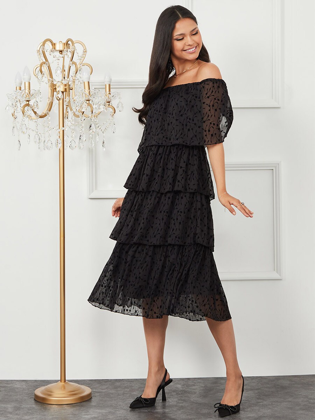 

Styli Multicoloured Off-Shoulder Midi Dress, Multi