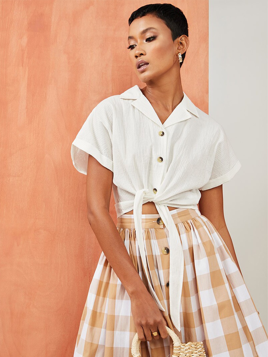

Styli Women Cream-Coloured Cotton Shirt Style Top