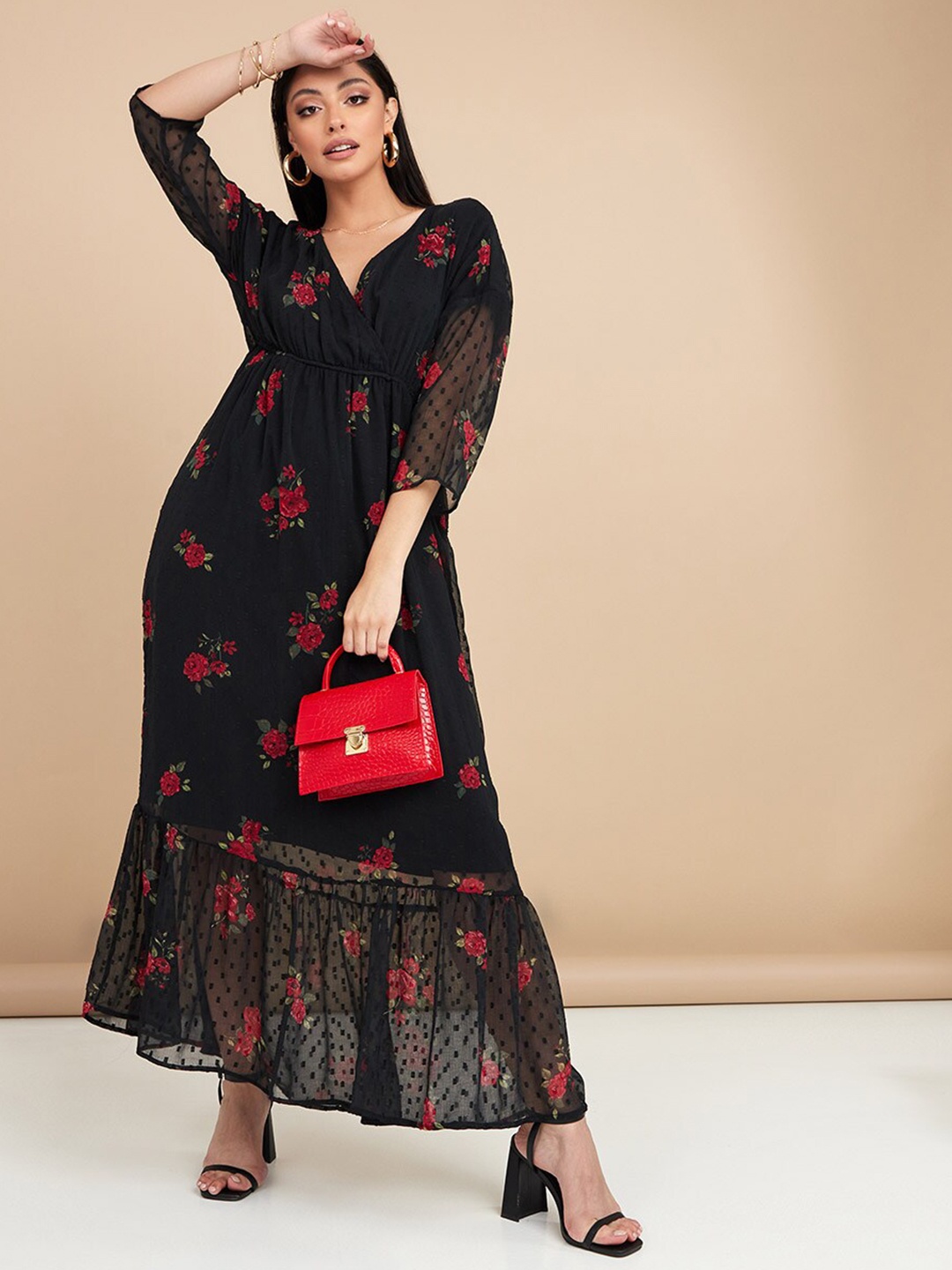 

Styli Black Floral Maxi Dress