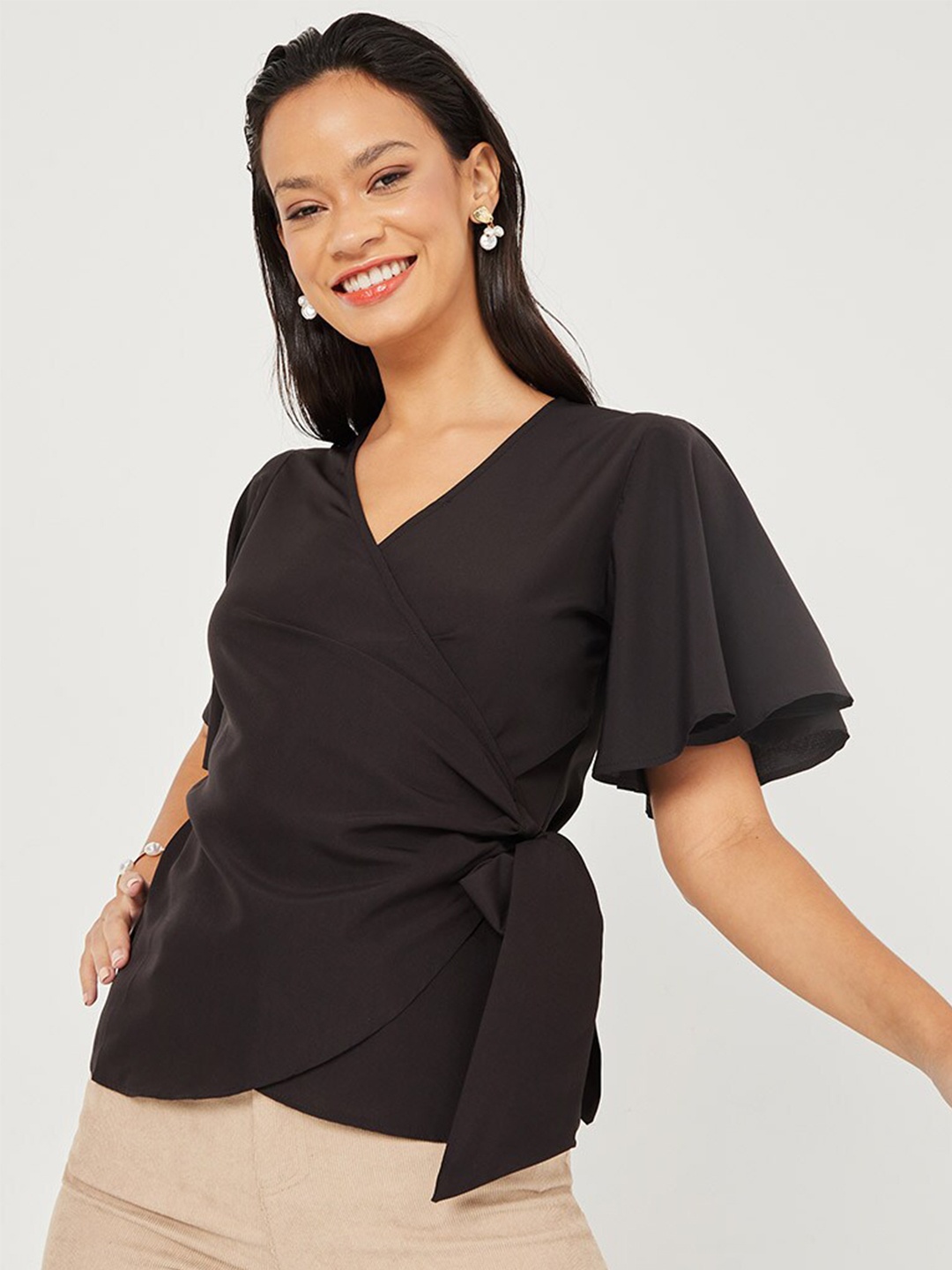 

Styli Black Wrap Top