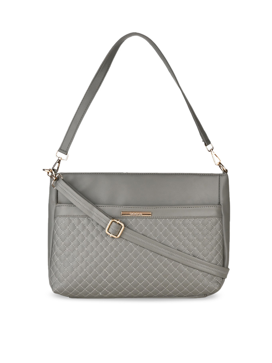 

Rocia Grey Textured PU Structured Handheld Bag with Quilted