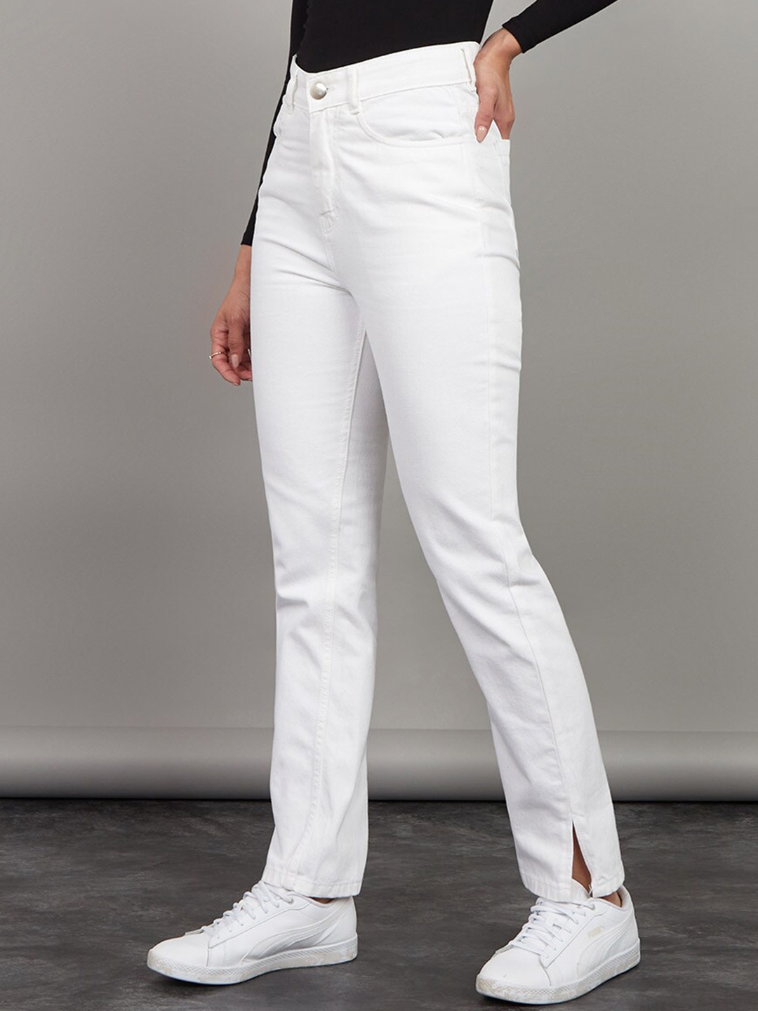 

Styli Women White Mid Waist Straight Leg Jeans