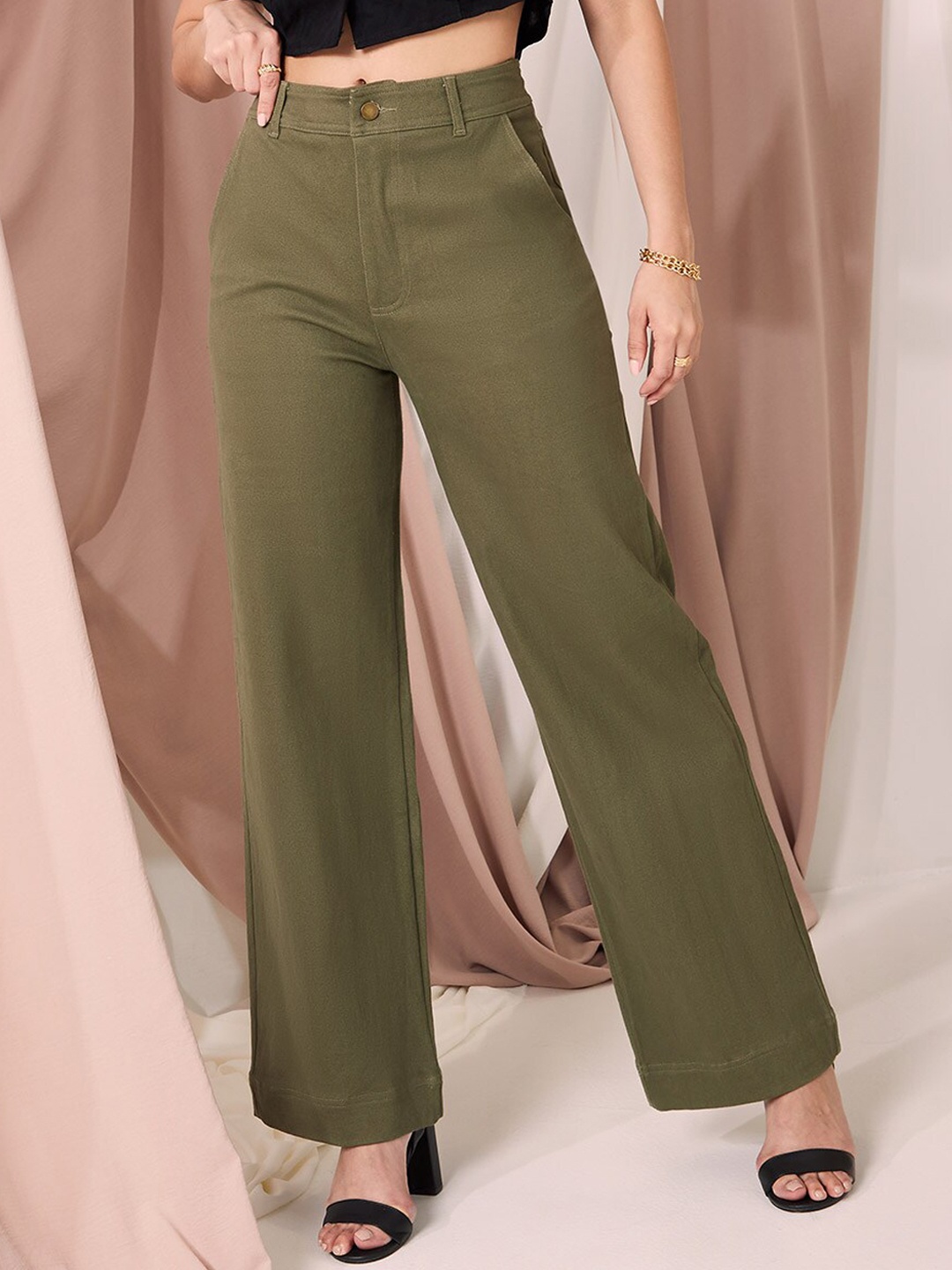 

Styli Women Khaki Premium Cotton High Waist Wide Leg Jeans