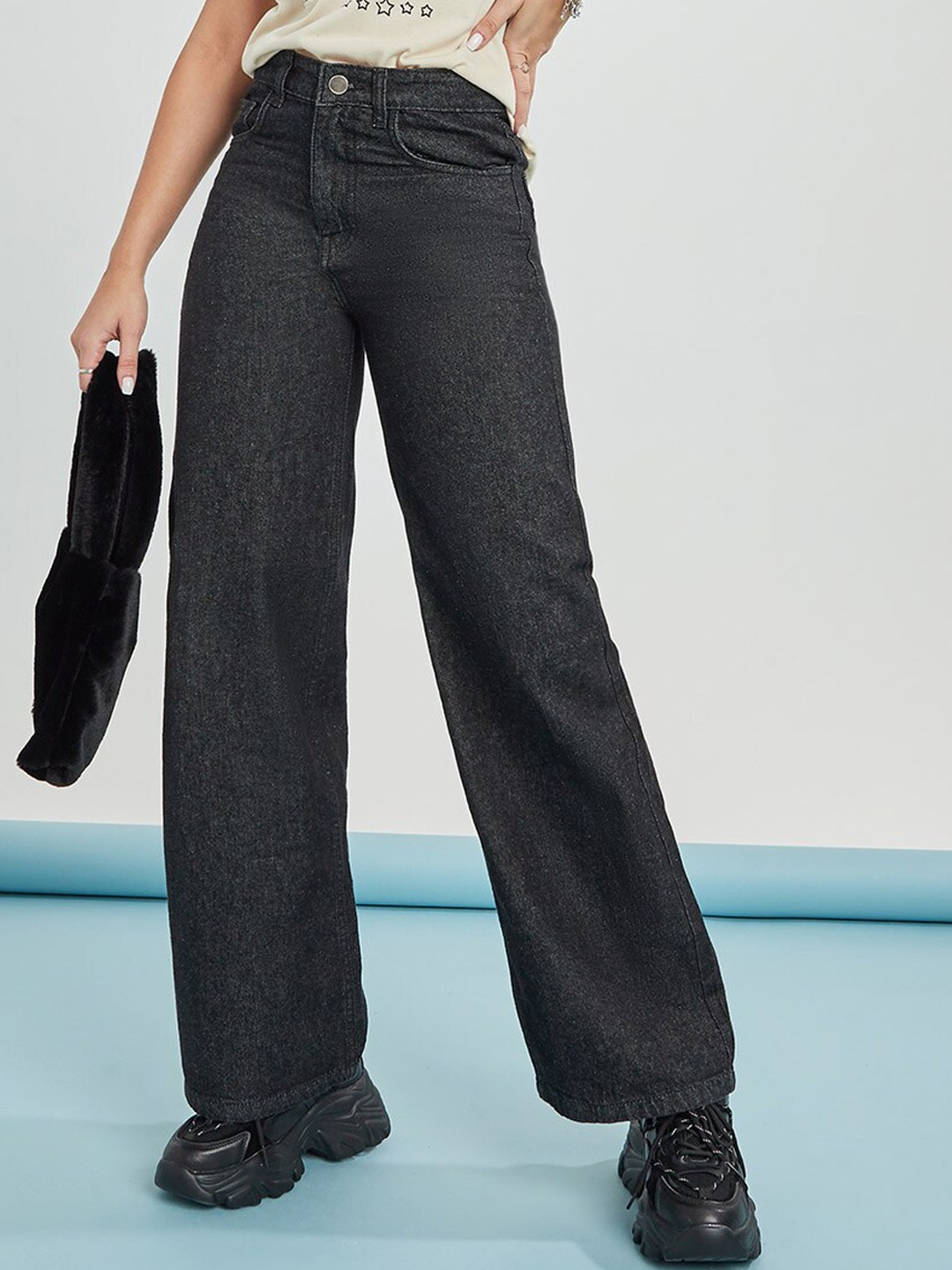 

Styli Women Black High-Rise Wide Leg Jeans with Pocket Construct