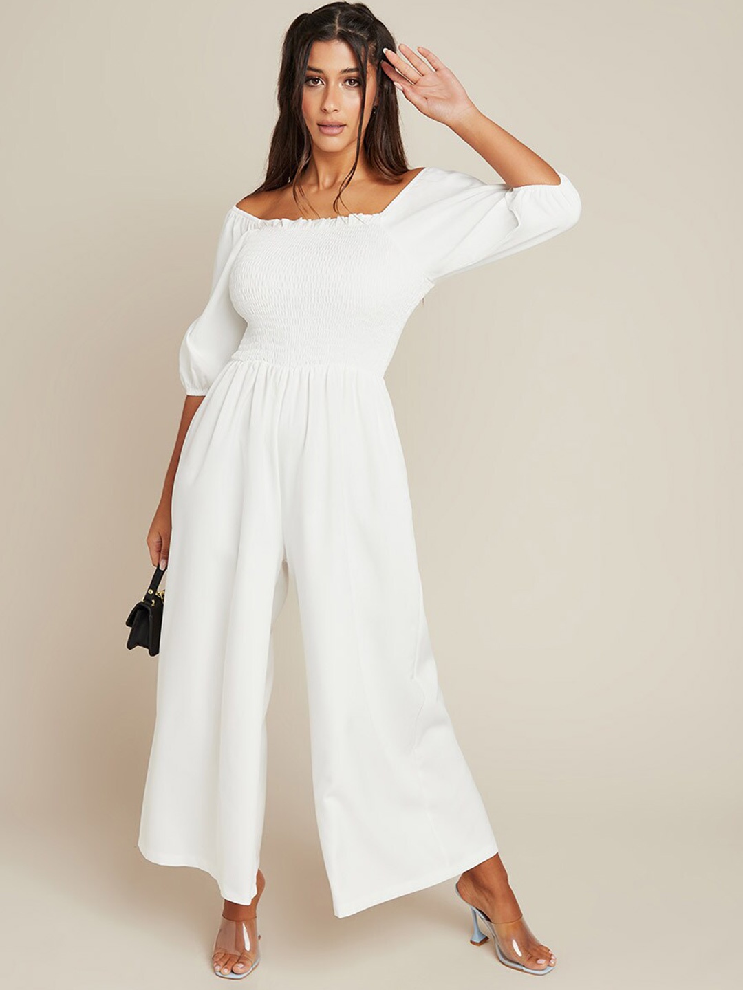 

Styli White Off Shoulder Wide Leg Jumpsuit