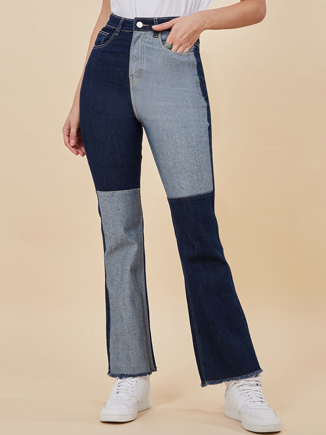 

Styli Women Multicoloured High Rise Colorblock Flared Jeans, Multi