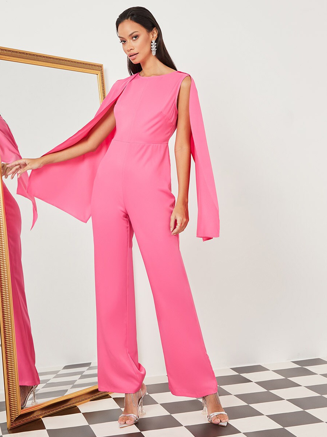 

Styli Pink Long Slit Sleeves Wide Leg Jumpsuit