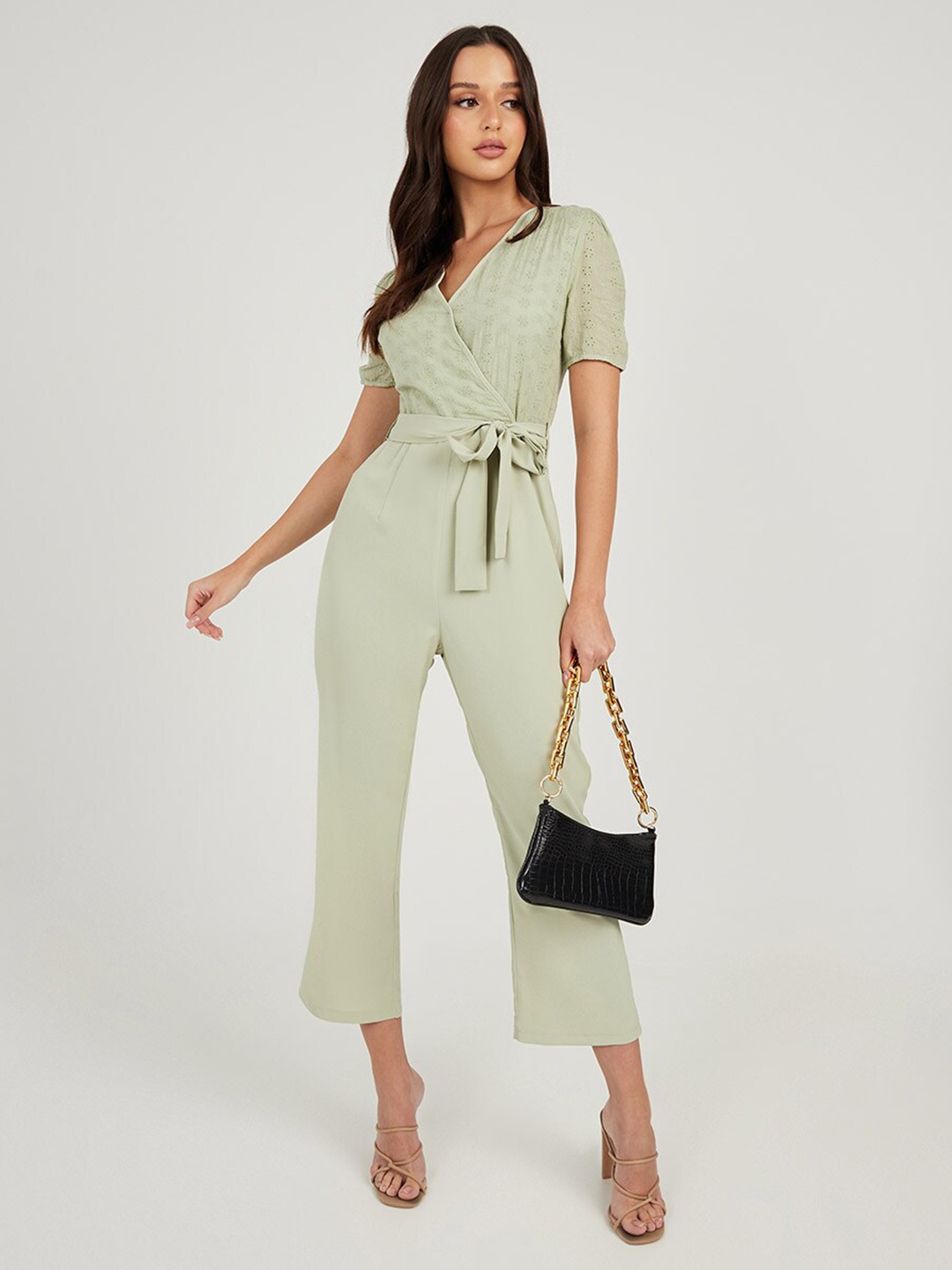 

Styli Green V Neck Short Sleeves Straight Leg Jumpsuit