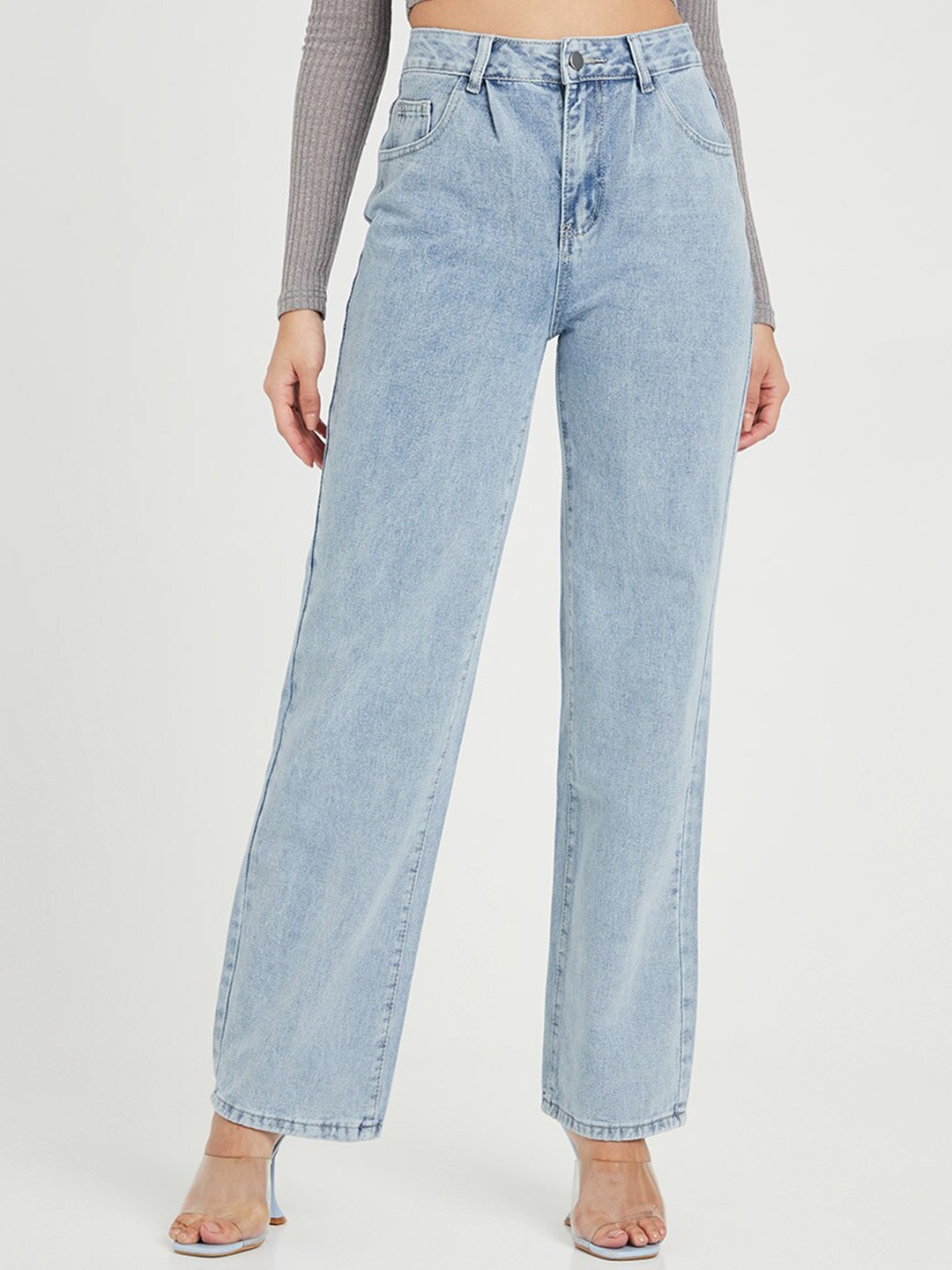 

Styli Women Blue High Waist Wide Leg Jeans with Pocket and Belt Loops