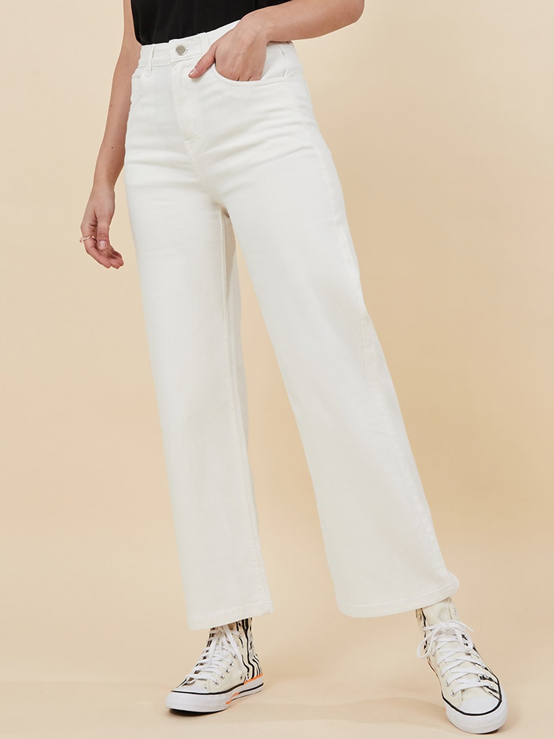 

Styli Women White High Rise Wide Leg Jeans