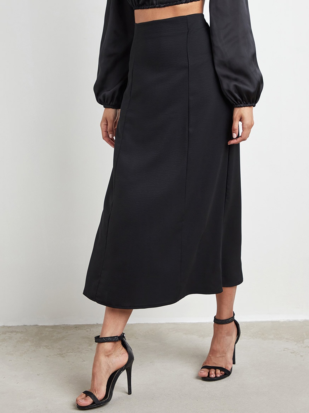 

Styli A-Line Midi Skirt with Zip Closure, Black