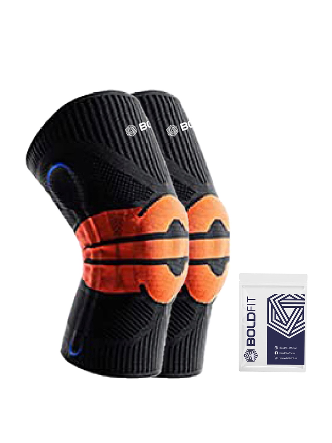 

BOLDFIT Black & Orange Printed Knee Support Sleeves