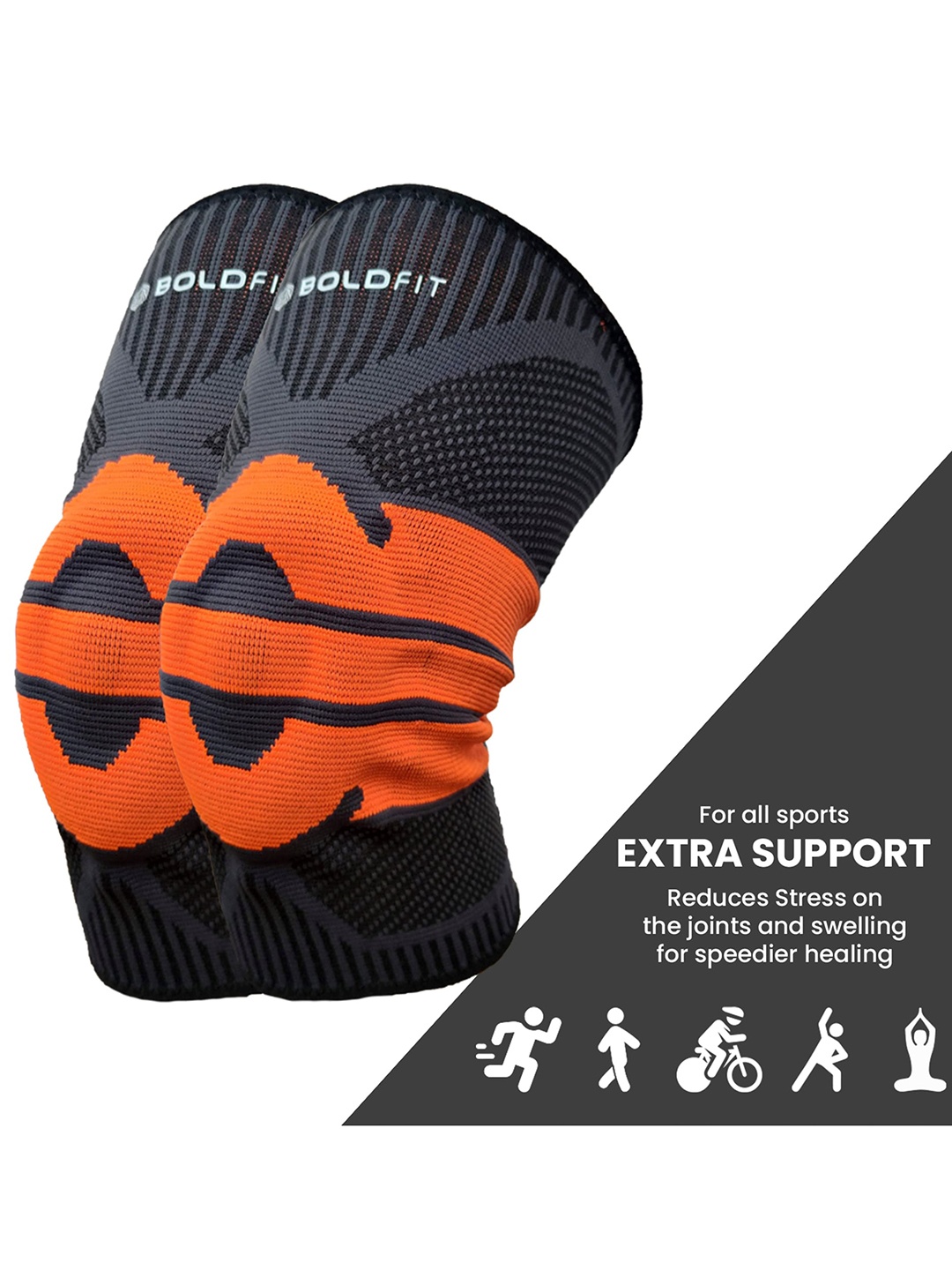 

BOLDFIT Orange and Black Solid Knee Support Cap