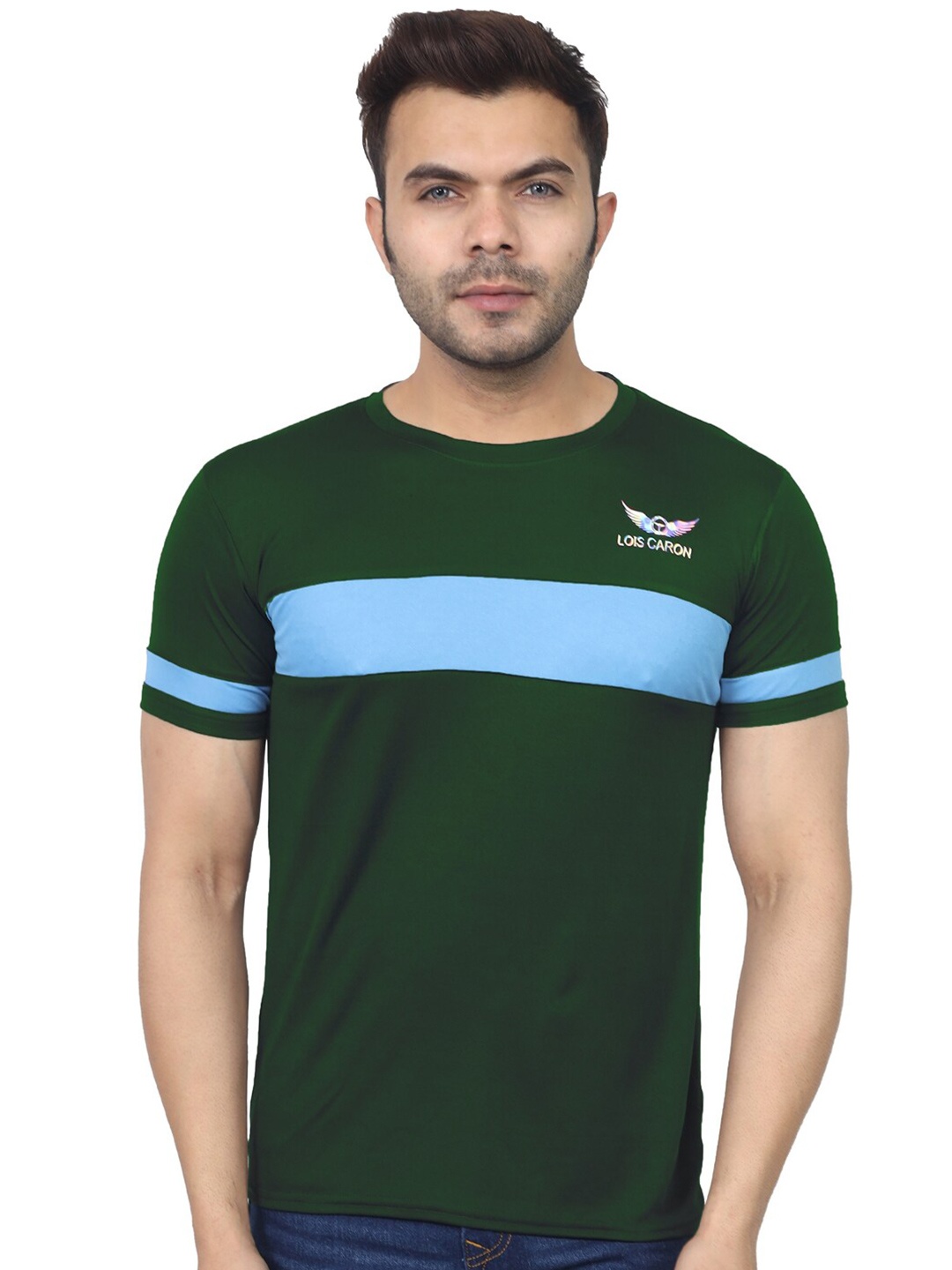 

LOIS CARON Men Green Colourblocked Applique T-shirt