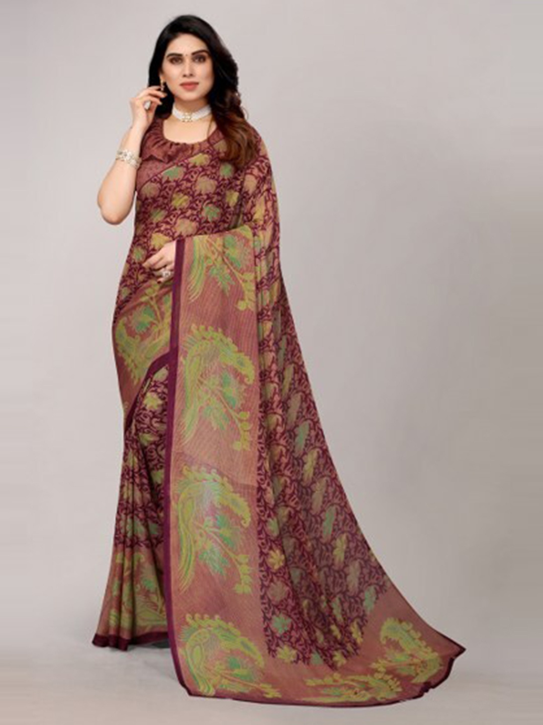 

Yashika Purple & Green Floral Zari Saree