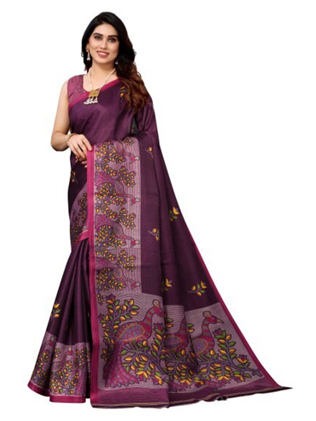 

Yashika Purple & Yellow Embellished Zari Art Silk Saree