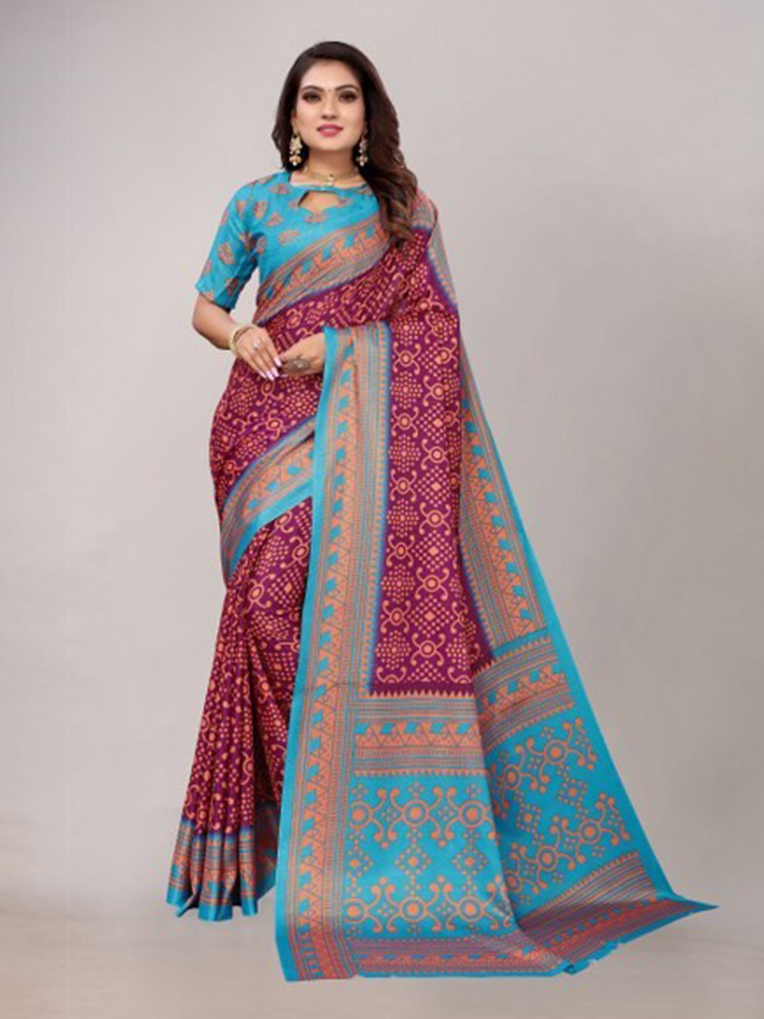 

Yashika Purple & Blue Floral Silk Blend Saree